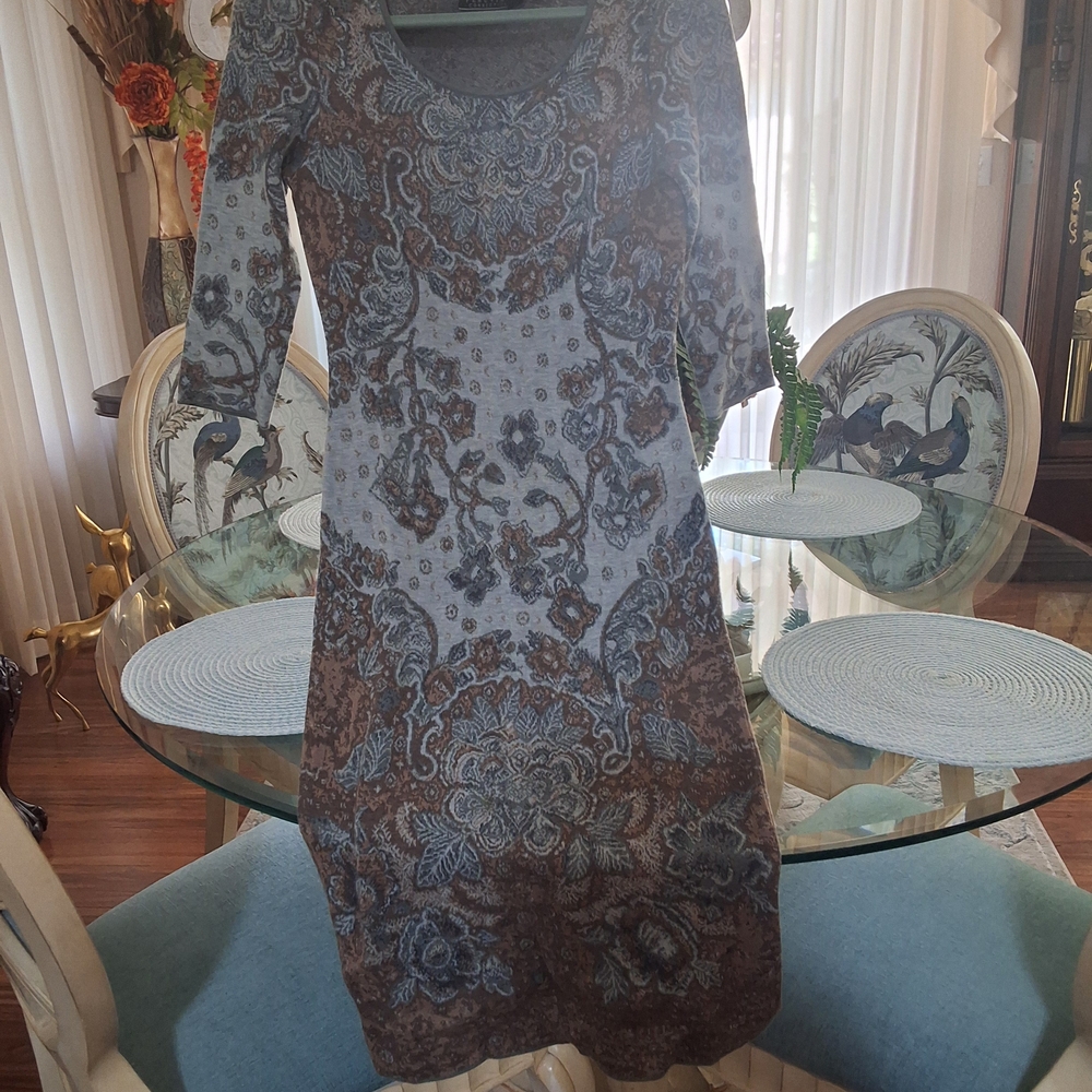 Peruvian Connection Blue and Brown Midi Dress